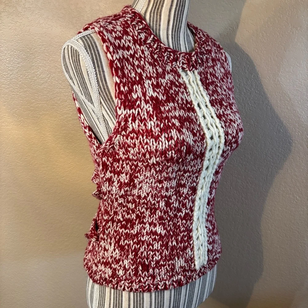 Vintage Sweater Vest Medium Klis Red Ivory Knit Sleeveless Sweater Made Italy